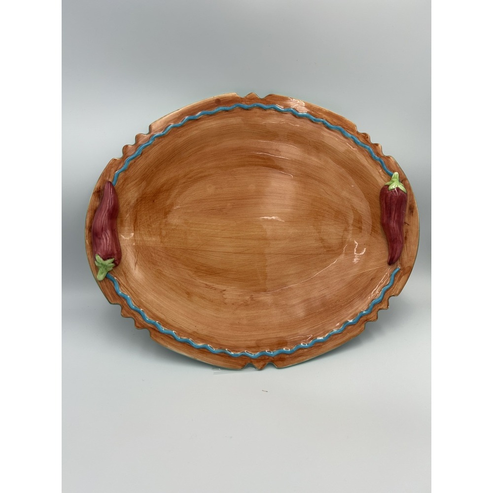 Vintage 90s Lotus Glazed Chili Pepper Platter Brown Southwest Tray Plate